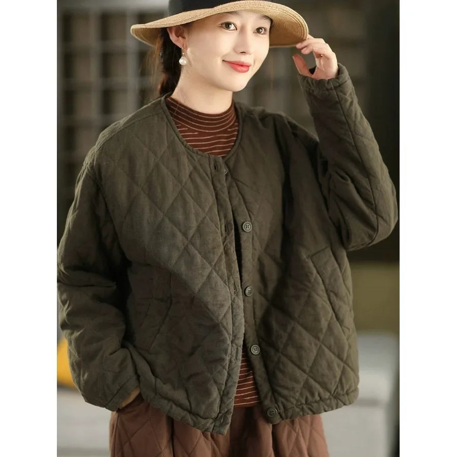 Thiened Retro Waed Leinen Baumwolle Jaet Warme Oberbekleidung mit Baumwollsandwich Innenfarbe Gewebtes ID-Muster Winter Neu eingetroffen