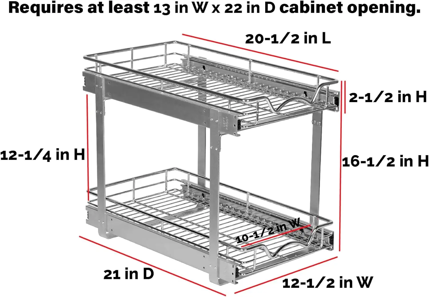 Pull Out Cabinet Organizer 2 Tier – Heavy Duty Metal with Lifetime Limited -Anti Rust Chrome Finish