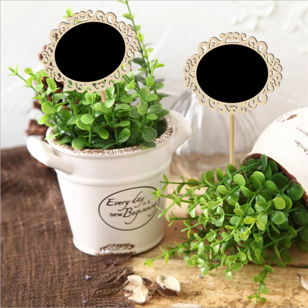 

10Pcs Oval Black Mini Blackboard Decorative Signs Wooden Chalkboard Stand for Wedding Party Table Decoration Home Office Message