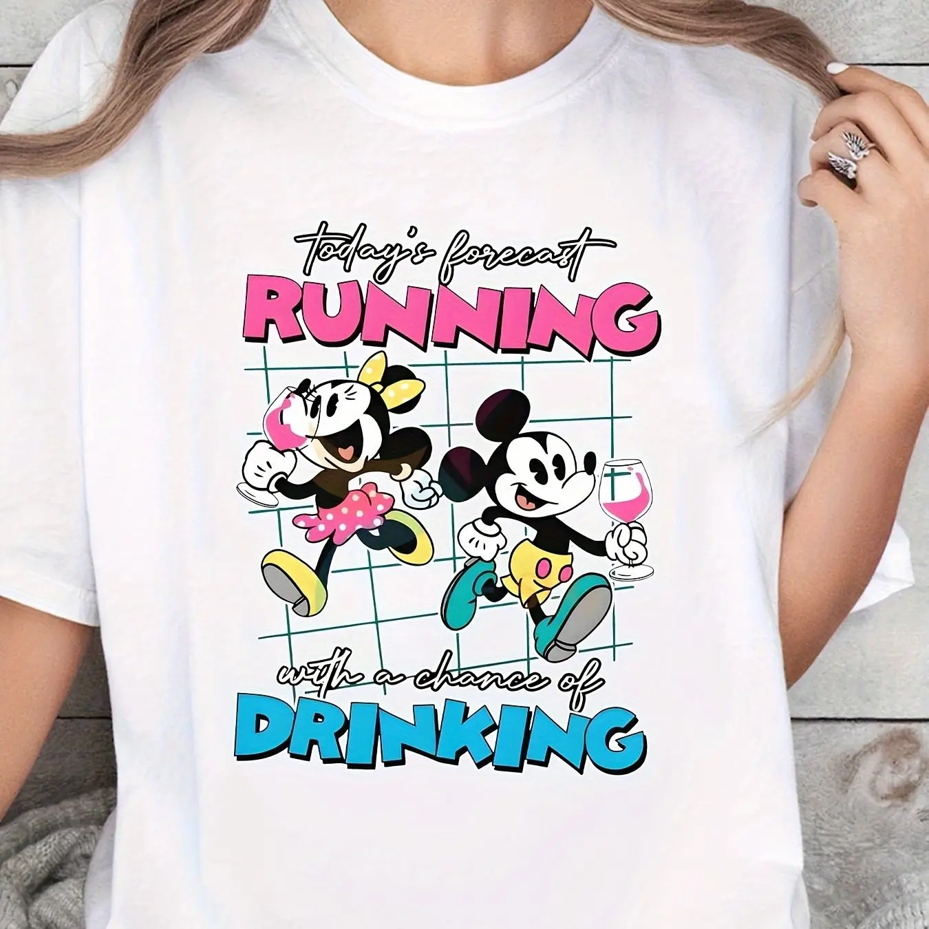 Camiseta gráfica para mujer de Disney Mickey y Minnie Mouse "Hoy Is A Good Day To Run", camiseta informal de manga corta 100%, lavable a máquina