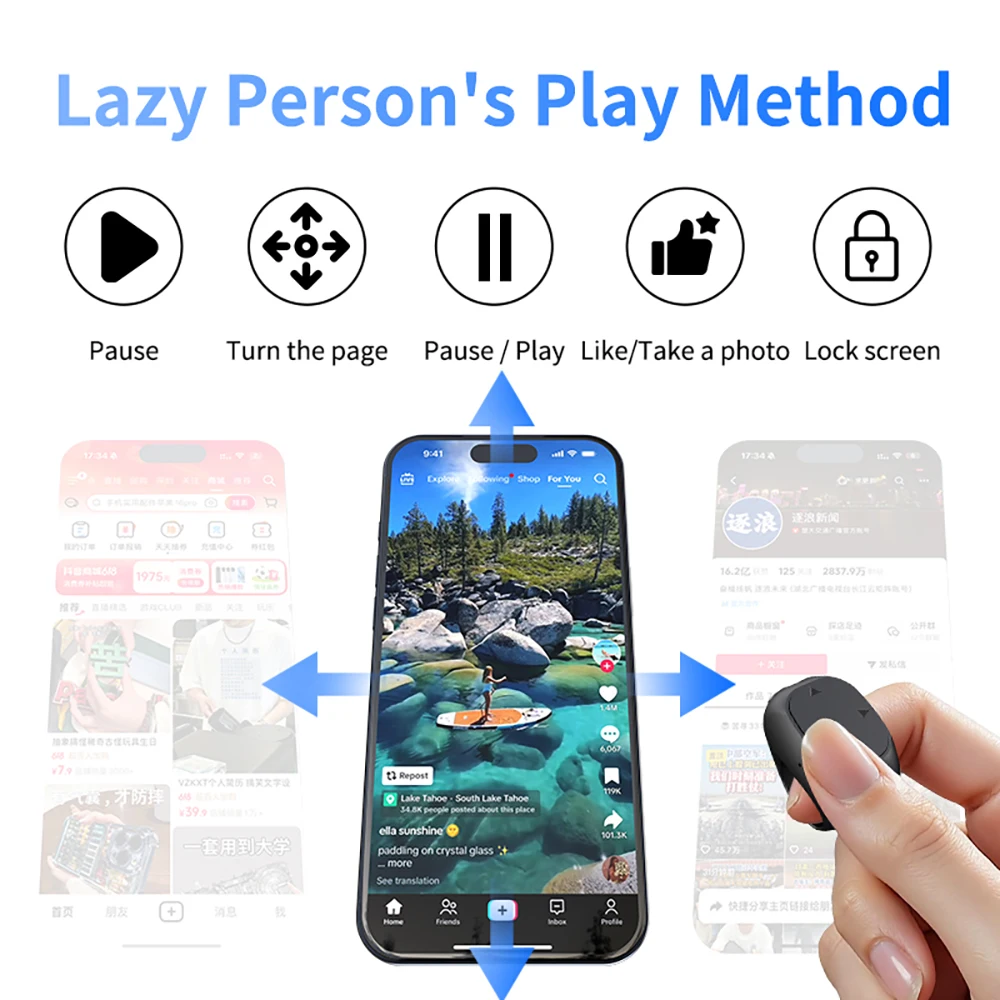 Mini Wireless Remote Ring Bluetooth Page Turner Music Player for Phone Android IOS  iPad Controller USB Rechargeable Rings R12