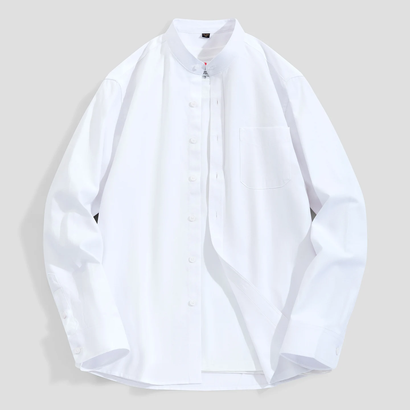 100% Cotton Men's Oxford Shirts Spring Autumn Long Sleeve Solid Color Causal Stand Collor Chinese Style Fashion Office White Top