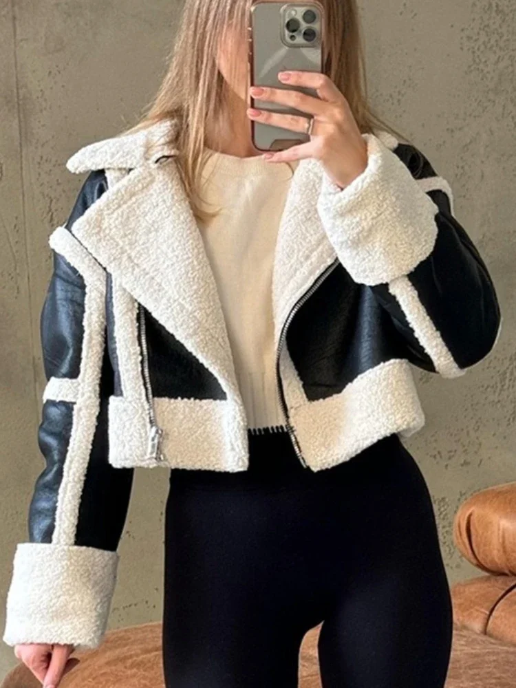 سترات كاجوال منفوشة متباينة معطف للنساء مرقع وأكمام طويلة فضفاضة ملابس الشارع معطف سترة نسائية للتنقل