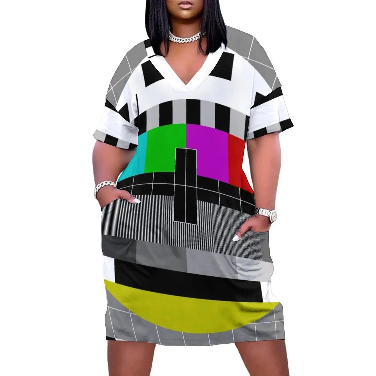 

Test Pattern Loose Pocket Dress womens clothing dresses korean style