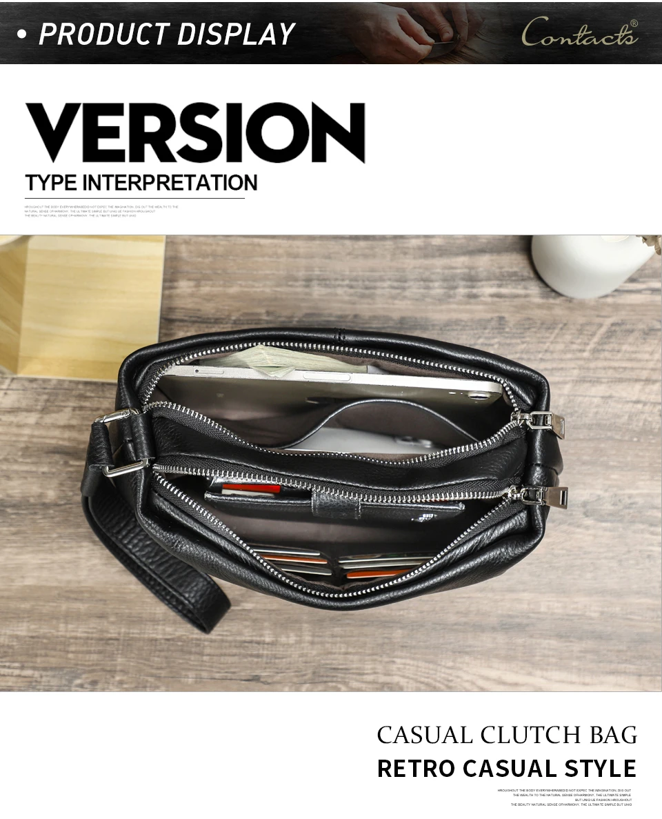 Kontakt Echt leder Männer Clutch Taschen Armband verrückte Pferd Leder Handtasche Herren tasche Handy tasche männliche Kupplungen Brieftaschen – Detail 12