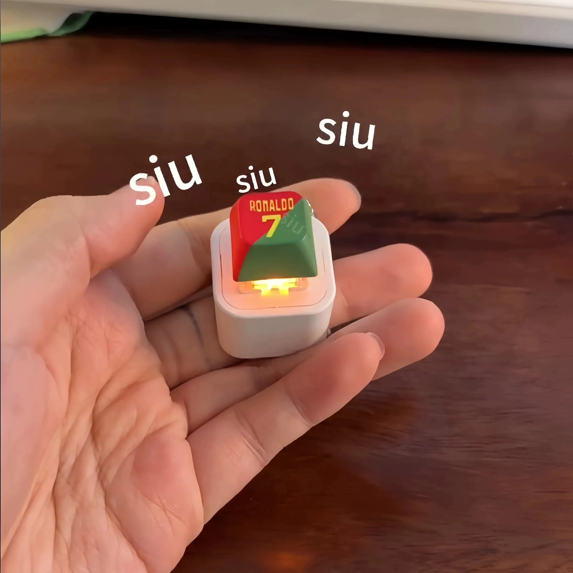 C Siu Button Keychain with Sound Rechargeable Croaking Keyboard with Colorful Light Fun Anxiety Relief Sensory Model Ornament