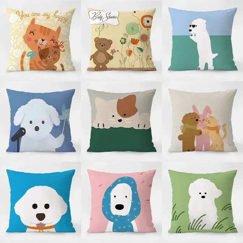 Simple Cute Dog Pillowcase Dormitory Decoration Office Living Room Sofa Home Pillowcase40x40cm 16x16Inch ，45x45cm 18x18Inch