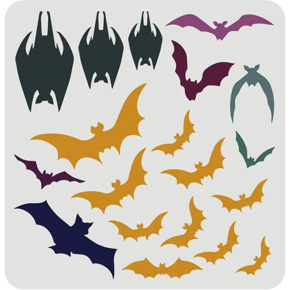 Halloween Bats Stencil 11.8x11.8inch Reusable Halloween Theme Drawing Stencil Plastic Scary Bats Pattern Stencil for Painting