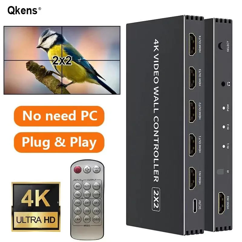 

Настенный видеоконтроллер 4K 2x2, 1 в 4 выход, HDMI видеопроцессор, 1X2 1X3 1X4 2X1 3x1 4X1, многоэкранный прибор для разделения ТВ, аудио экстракт