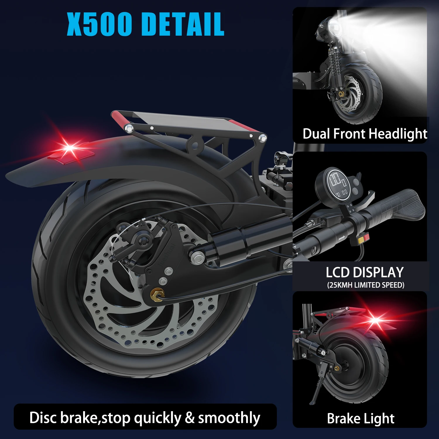 X500-Electric-Scooter with Seat 40 mph Max Speed 40-Miles Long Range 2400W Dual Motor 300lbs Max Load Foldable E-Scooter EU US