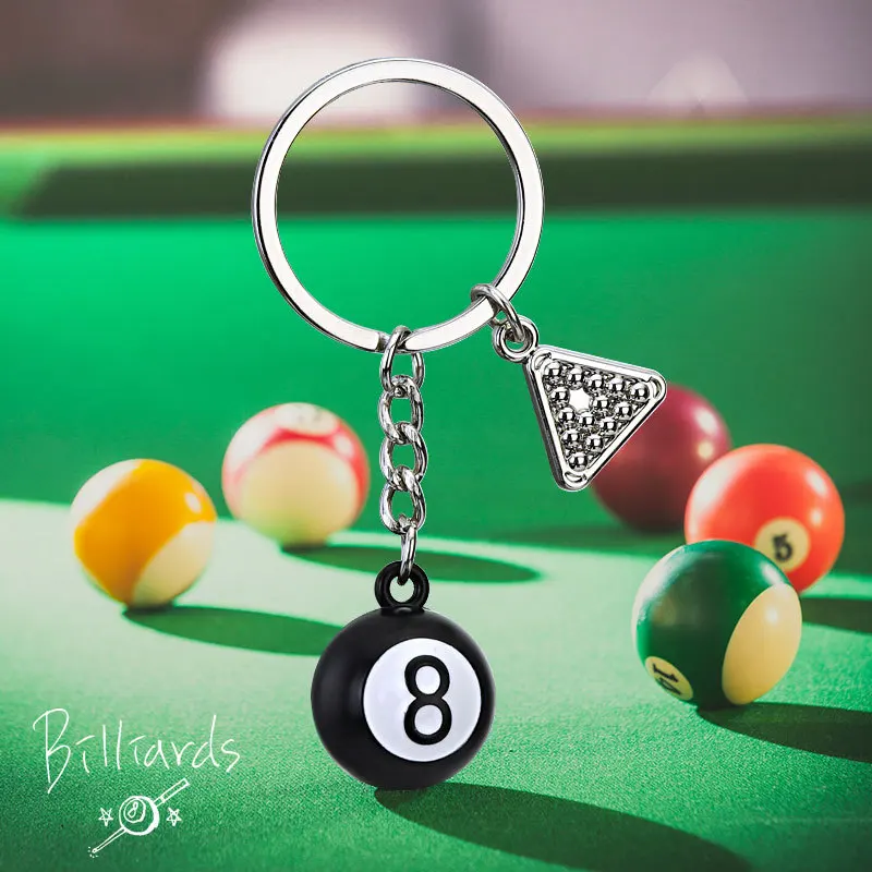 Billiard black eight keychain, metal 8-ball hanger, custom-made for billiard clubs as gifts