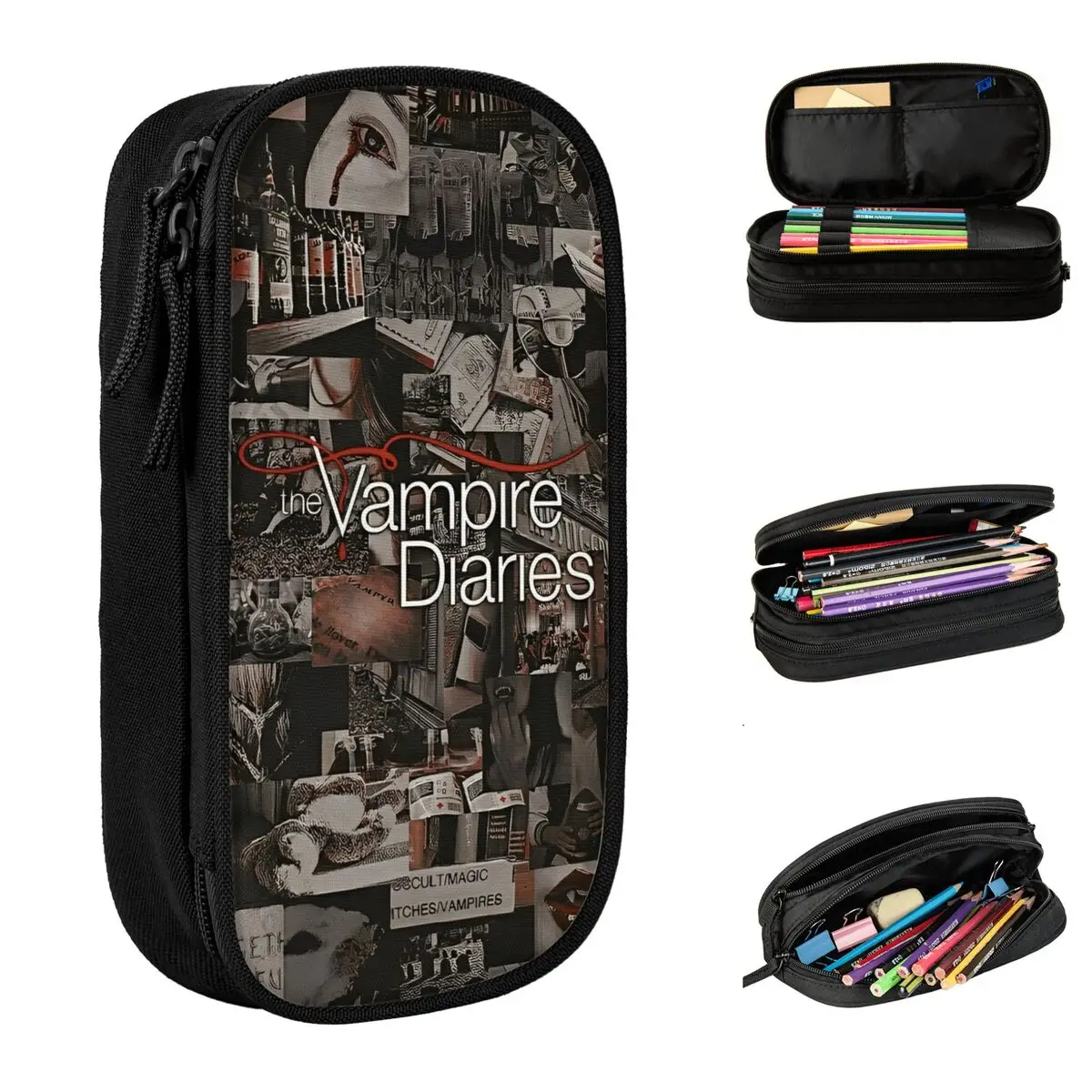 The Vampire Diaries Pencil Case Pen Holder Bag Girls Boys Large Storage Office Zipper Pencil Pouch