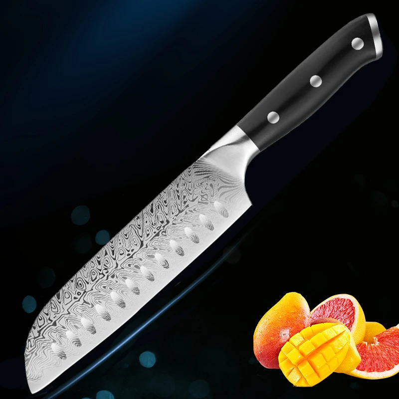 

High-end kitchen knives, Damascus steel textured Japanese knives, Santoku knives, for cutting fruits and meats in the kitchen