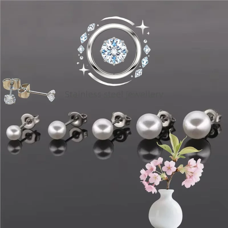 1Pair Brief Push Up Beads Stud Earrings Material 316 Stainless Steel Never Fade And Allergy 4mm 5mm 6mm 7mm 8mm Many Size