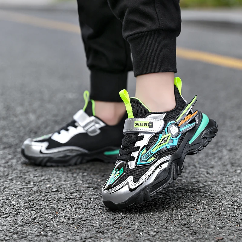 Модная детская спортивная обувь для мальчиков, осенние дышащие кроссовки, легкие школьные кроссовки для бега, Повседневная летняя прогулочная обувь