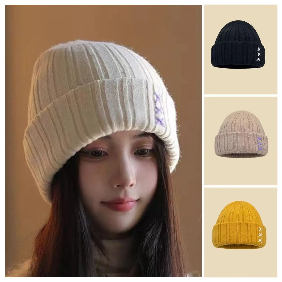 Oversized Slouchy Beanie For Big Head Women Men Winter Knit Hat Warm Ear Flap Coverage Slimming Face Design Unisex Cold Weather