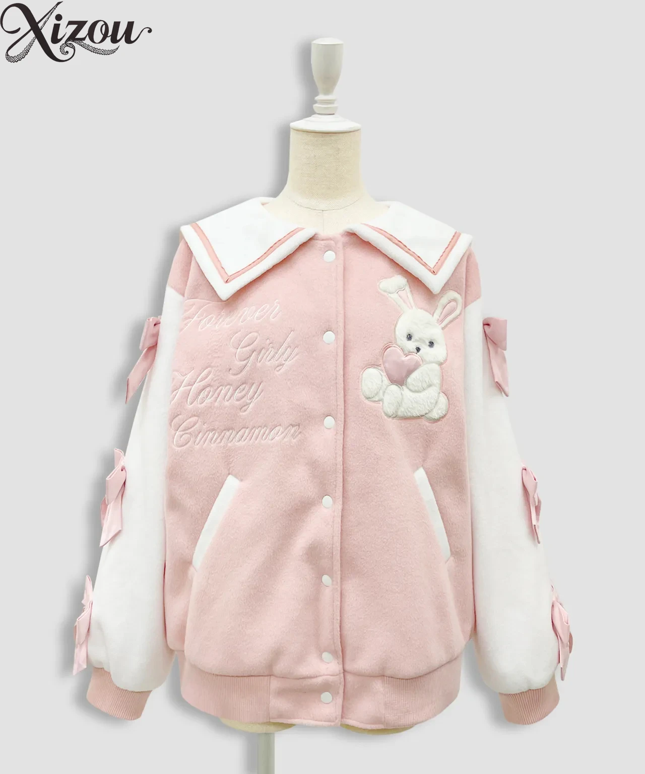 Japanese Korean Sweet Cool Girl Sailor Collar Rabbit Bow Sleeve Color Long Sleeve Thick Loose Autumn Winter Women Uniform Tops