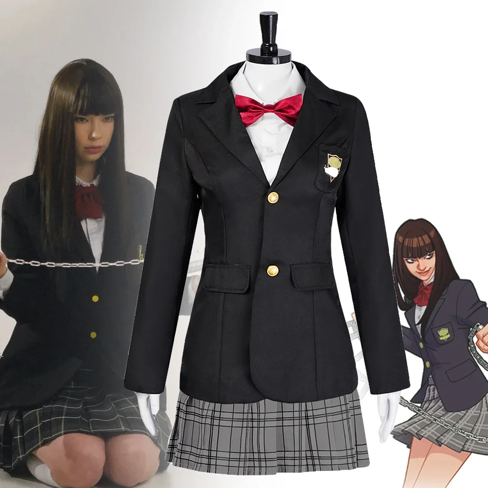 

Hot Movie Gogo Yubari Cosplay Costume Women Kill Bill Vol.1 Outfit JK School Uniform Skirt Shirt Coat Set Halloween Clothes