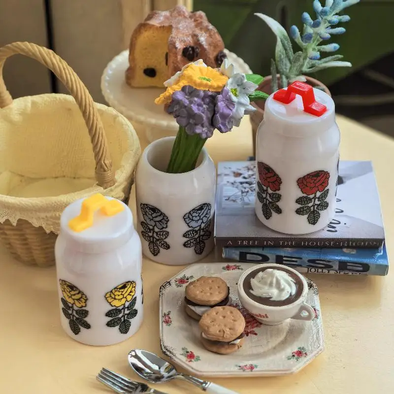 Bote de almacenamiento en miniatura de estilo americano para casa de muñecas, tarro de té/café y azúcar simulado, modelo de juguetes para accesorios de muñecas, 3 uds.