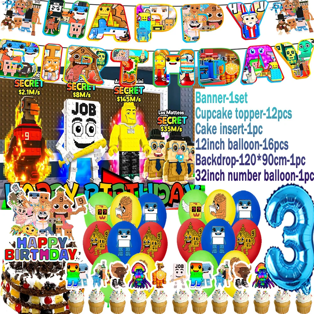 Steal a Brainrot Geburtstagsparty-Zubehör, Kuchendekoration, neues Spiel, Ballon-Banner, Job, Job, Sahur-Hintergrund, Cupcake-Topper, Kinder-Baby-Geschenk