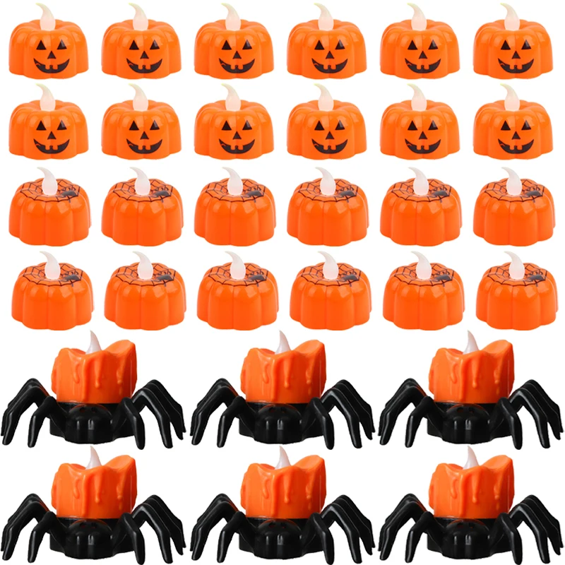 Halloween Spider Pumpkin Lantern LED Electronic Candle Light Flickering Flameless Battery Lights Party Candles Lamps Decoration