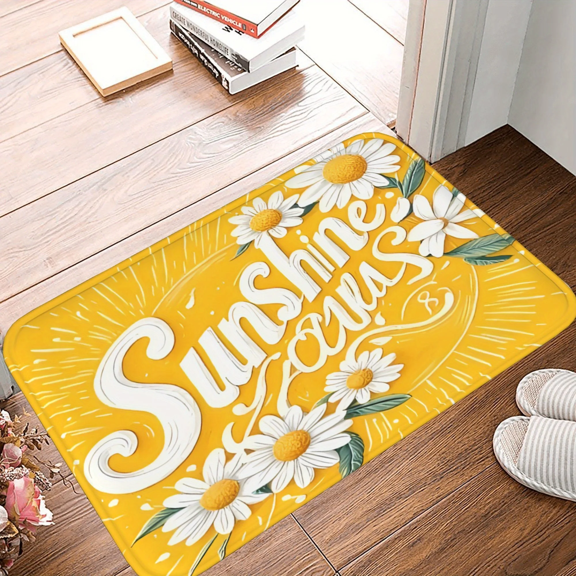 

1PC Sunny Daisy Pattern Kitchen Rug Non-Slip Door Mat Pop design Bathroom Rug Bath Mat Carpet for Home Sink Laundry ecoreeree