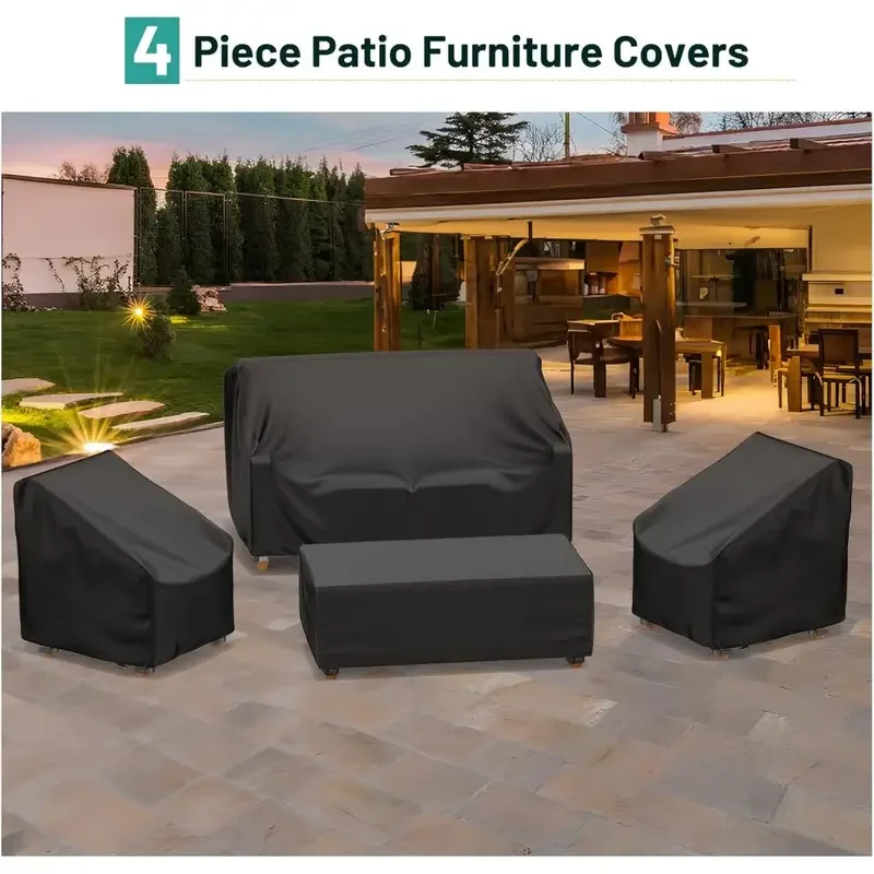 

4pcs/set Patio Furniture Cover, 210D Heavy-duty Waterproof Outdoor Furniture Cover, 1 Sofa Cover, 2 Chair Covers，1pc desk cover