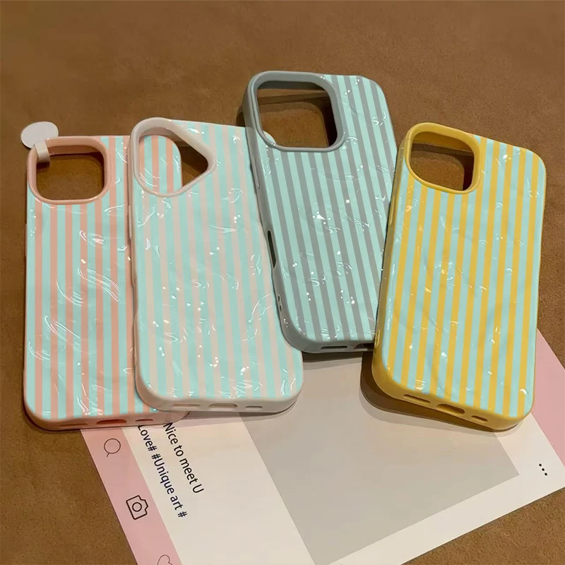 Pink and Green Stripes IPhone17 Air Must-Haves Phone Case for IPhone 16 Pro Max 15 14 13 Plus 12 11 Double-layer Candy Cover