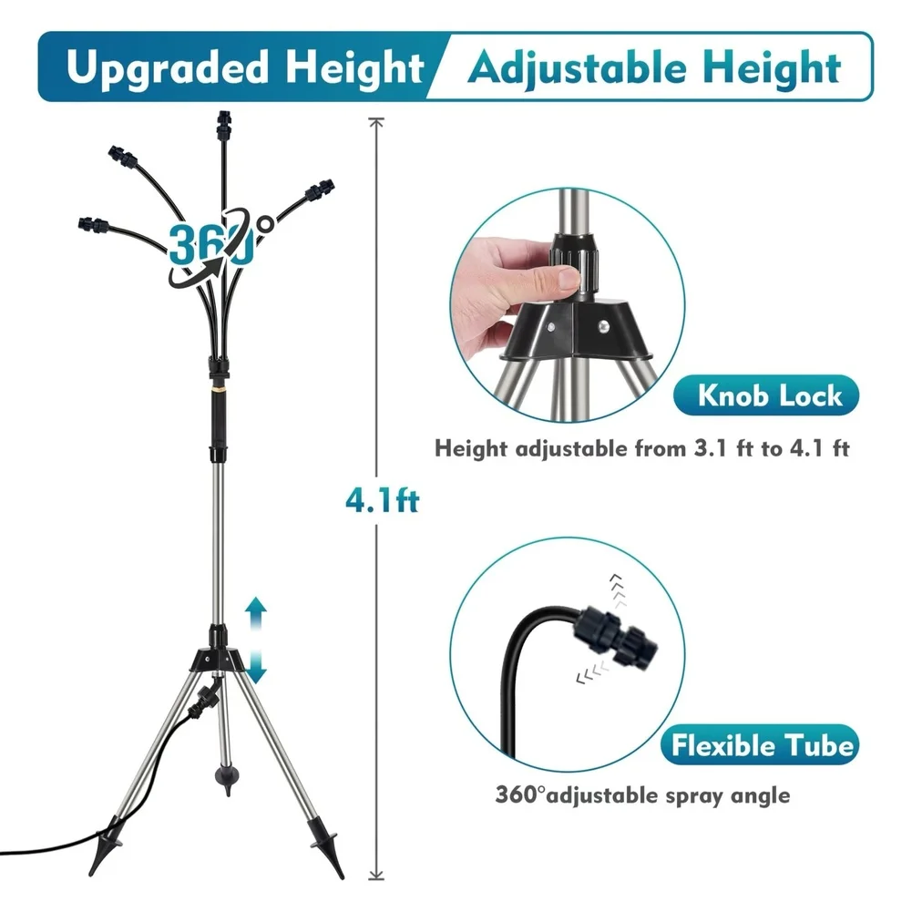 Adjustable Height Stainless Steel Tripod Misting System 8M Tube For Garden Gardening Tools And Planting Supplies Watering