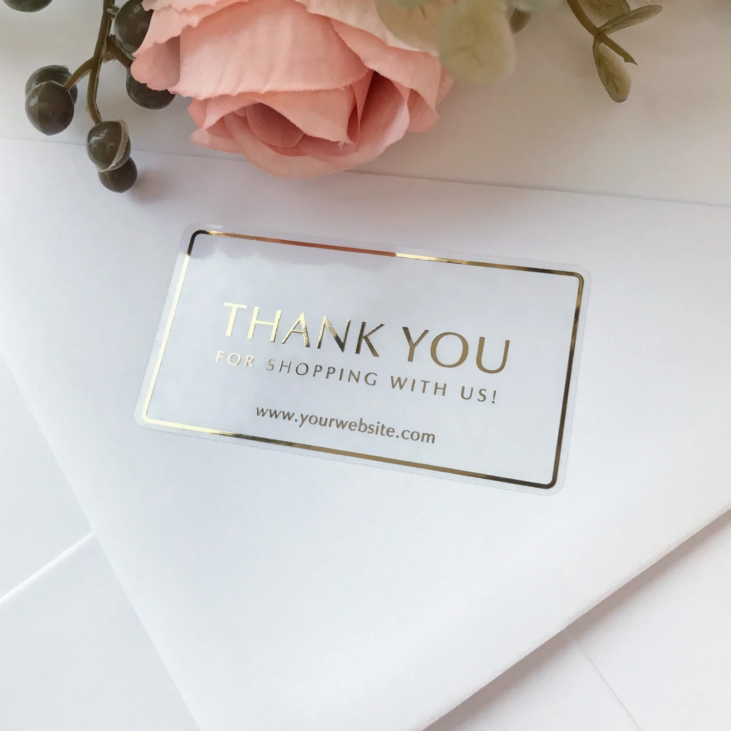 50Pcs Custom Wedding Label Sticker Personalized Transparent Gold Foil Stickers Branding Logo Business Address Invitations Date