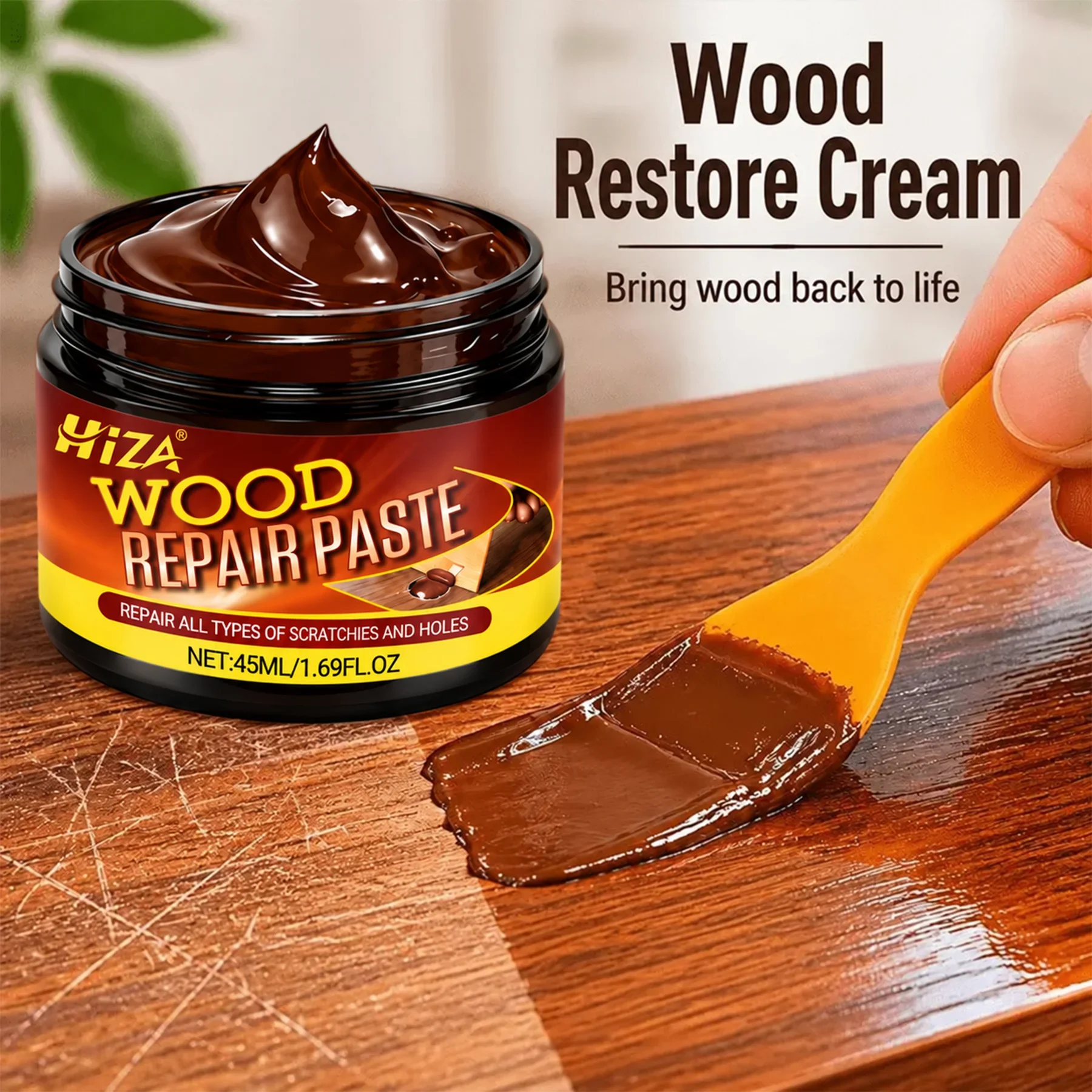 Brown Wood Repair Kit, 1 Box + 2 Tools, Quick Color, Fix Scratches, Cracks, Dents, Holes, Furniture, Floor, Door, Home Essential