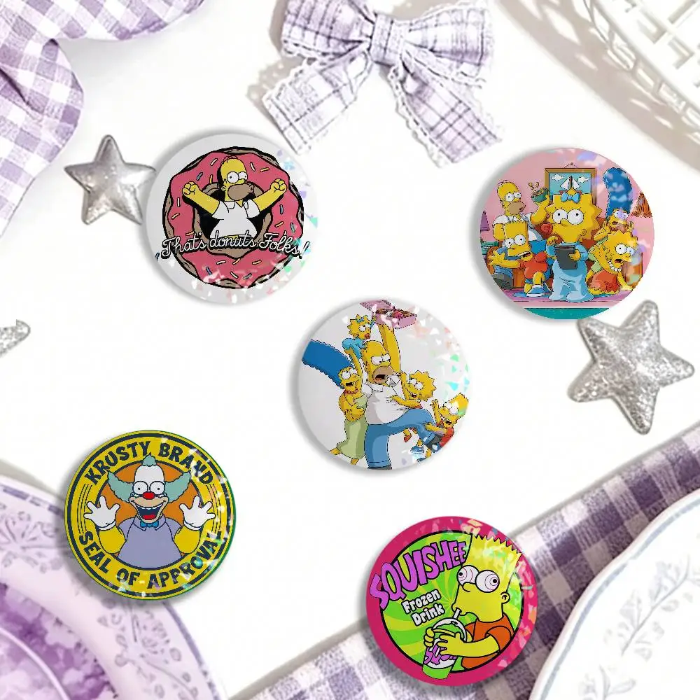 The S-simpsons Cartoon Laser Badge Creative Brooches Backpack Accessories Make Great Gifts For Friends Children