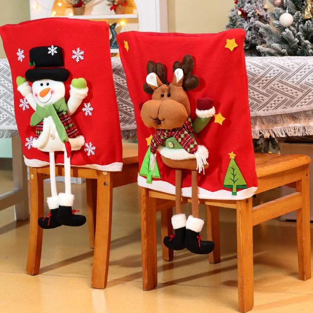 Snowman Santa Claus Elk Deer Chair Cover Christmas Chair Cover Christmas Table Decoration Dining Chair Cover Xmas Party Supplies