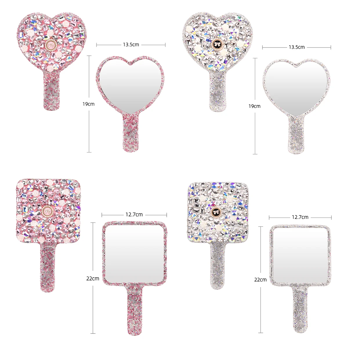 Roze Diamant Make-Up Spiegel Draagbare Liefde Hart Spiegel Vrouw Handvat Cosmetische Tool Wimper Verlenging Accessoires Handheld Spiegels