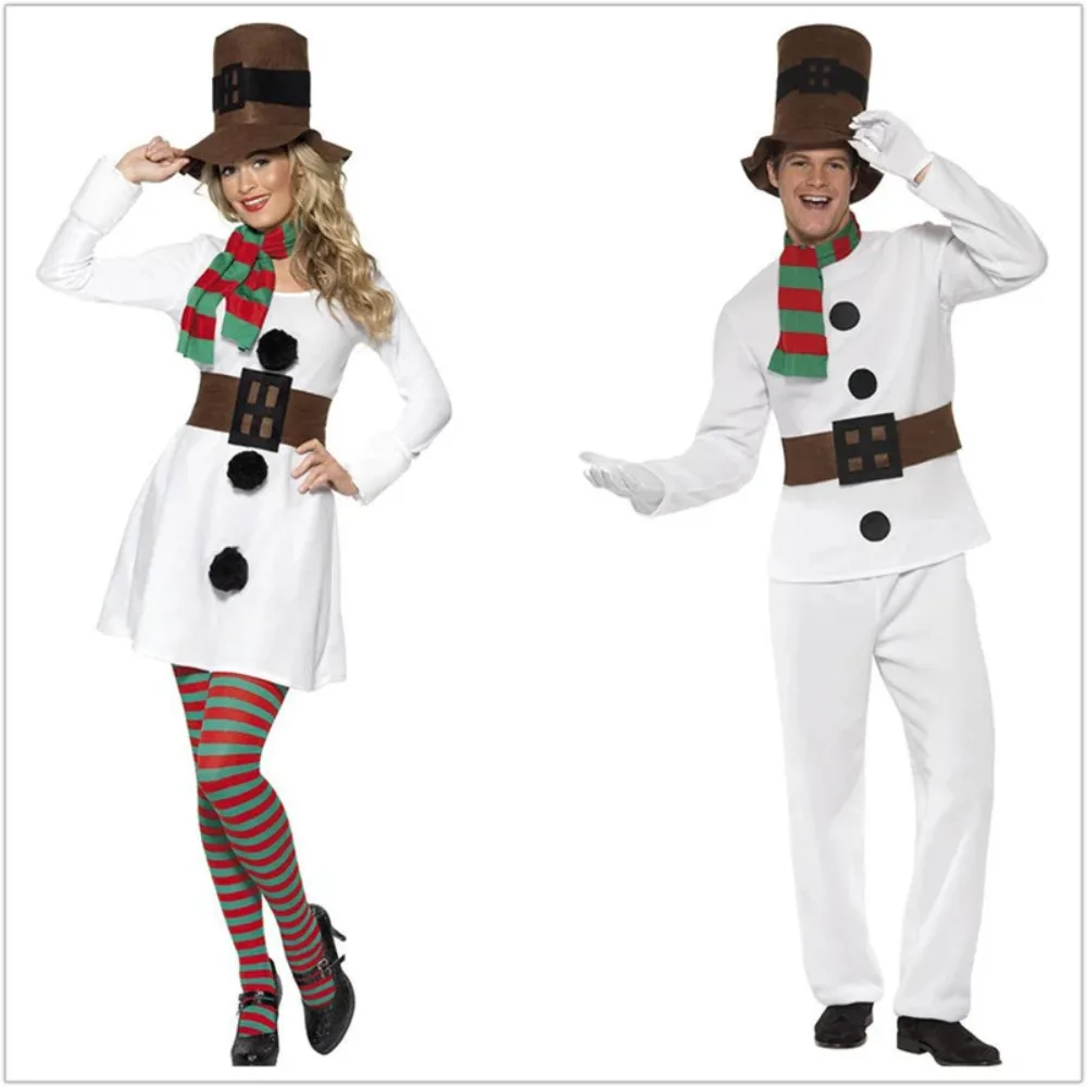 

Christmas Couples Snowman Cosplay Costume Full Sets Uniform Suit for Adult Halloween Carnival Performance Clothes Party Roleplay