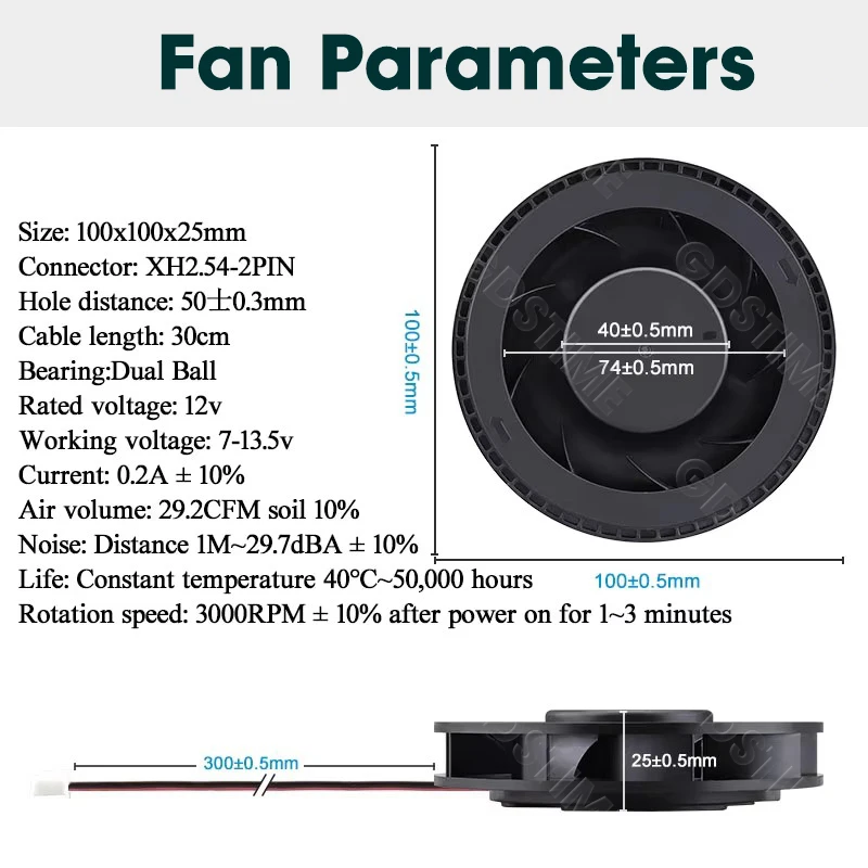 1Pcs Gdstime DC 12V Fan 100mm 100mmx100mmx25mm New Centrifugal Turbo Cooler Fan 10cm 100x25mm Dual Ball Turbo Blower Fan