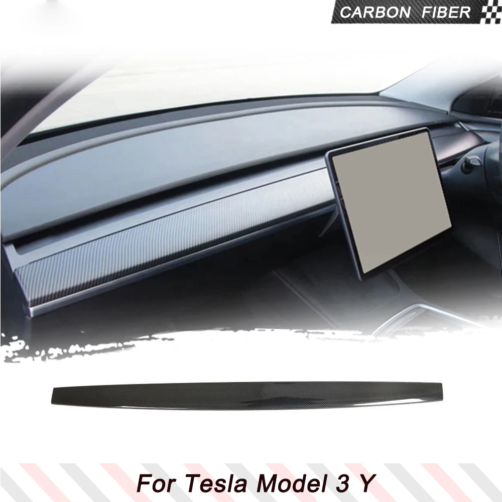 Dry Carbon Car Center Console Dashboard Panel Cover Trim For Tesla Model 3 Y 2021-2023 Center Console Dashboard Panel Car Trim