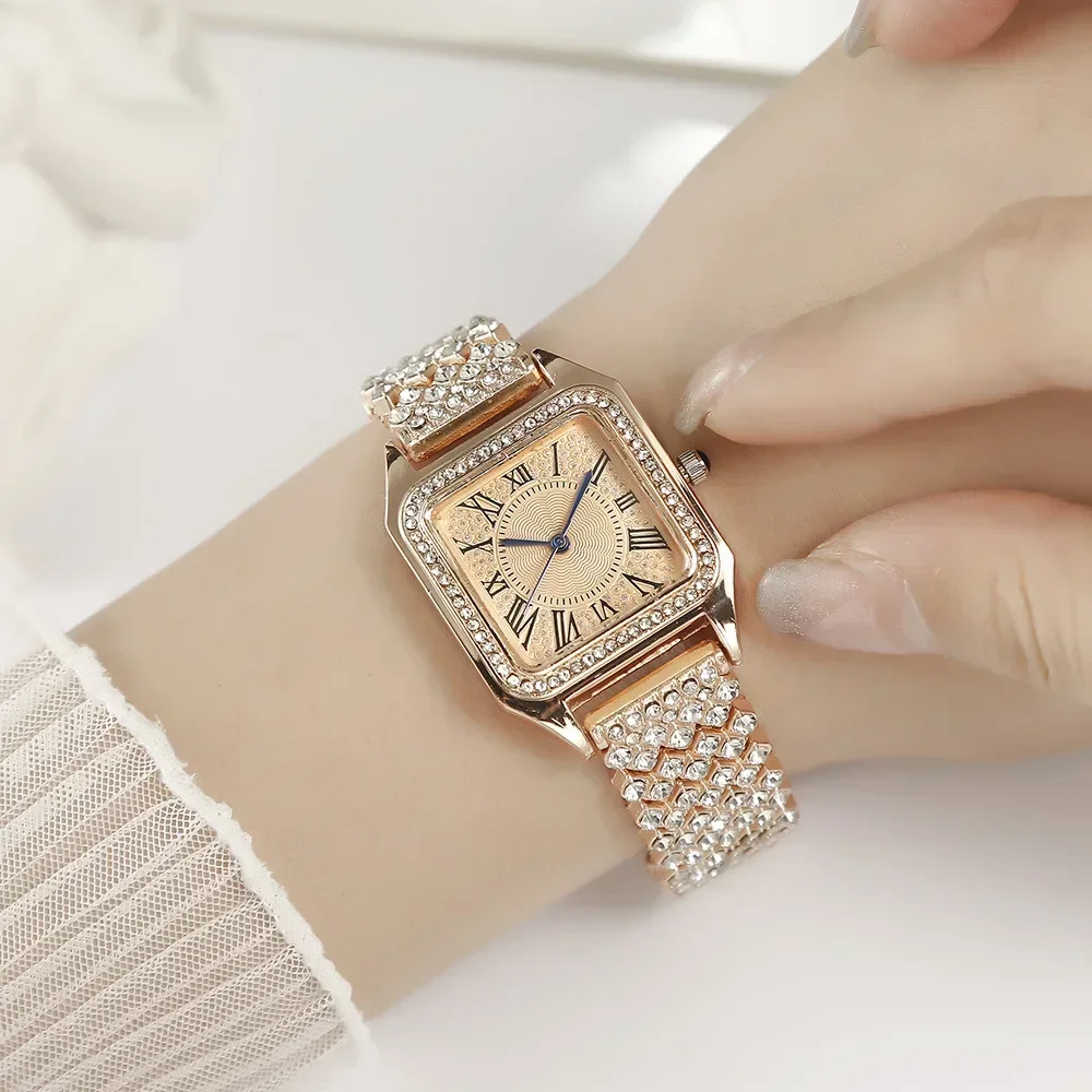 Montre carrée en diamant romain pour femme, montre-bracelet à quartz pour femme, nouvelle mode, livraison directe