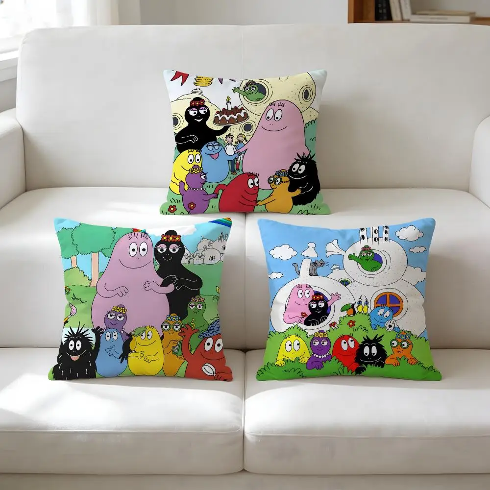 Cute Cartoon B-Barbapapa Cushion Cover Breathable Short Plush Pillow Case Wrinkle-Resistant Machine-Washable For Easy Care