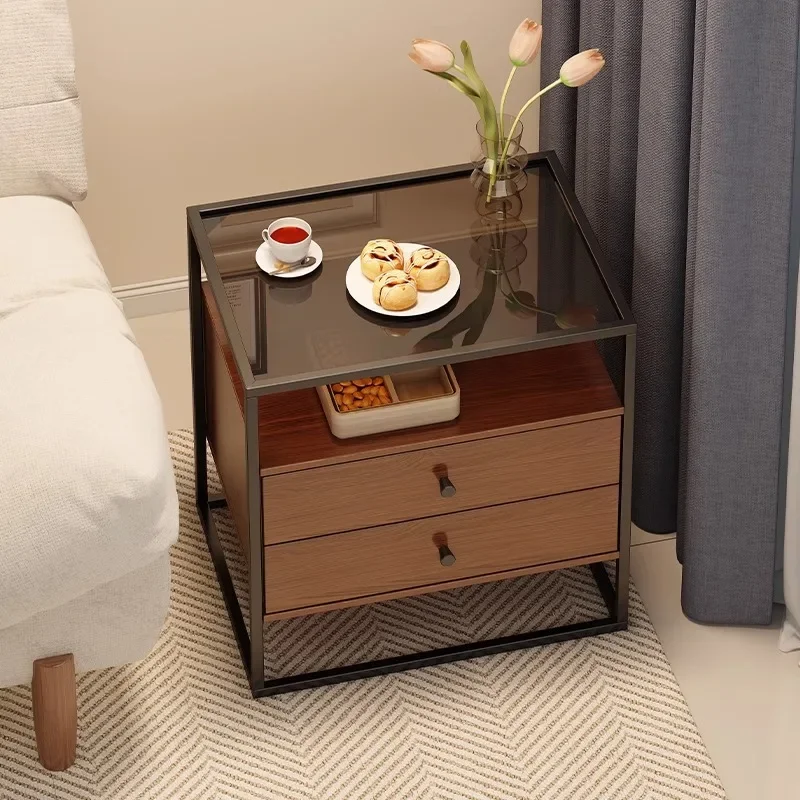 

Couch side living room rental room creative light luxury premium side cabinet glass countertop bedside table