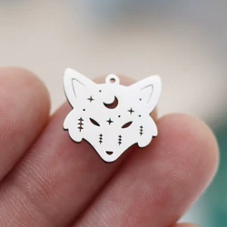3PCS Fox Charms for Jewelry Making DIY Tassels Bracelets Crescent Moon Skyful Star Wolf Head Stainless Steel Pendant Earrings