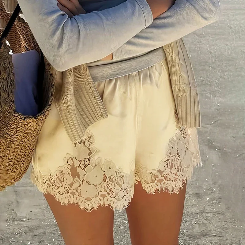 Sexy Lace Shorts Women 2026 Summer Fashion Patchwork High Waist Short Pants Party Vacation Beach Hollow Out Shorts Femme