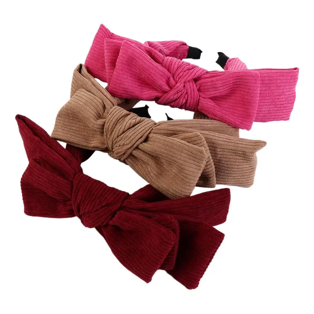 

Elegant Corduroy Bowtie Headband Large Solid Color Bowtie Hair Hoop Korean Style Hair Band Wash Face Hairband Ladies