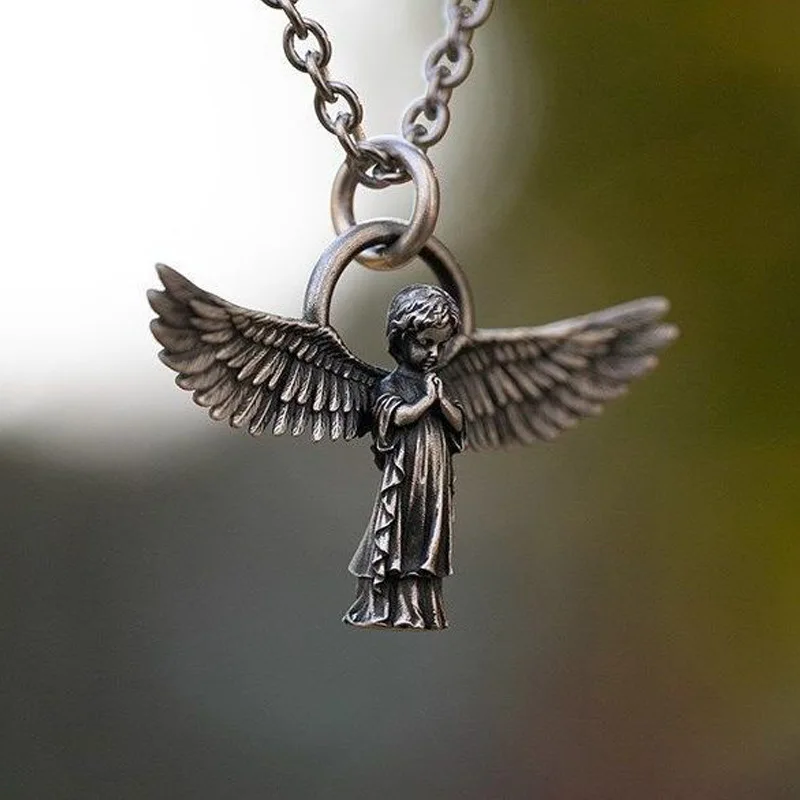 Fashionable Little Boy Angel Pendant Necklace for Men and Women Punk Hip Hop Trendy Casual Party Jewelry Couple Gift