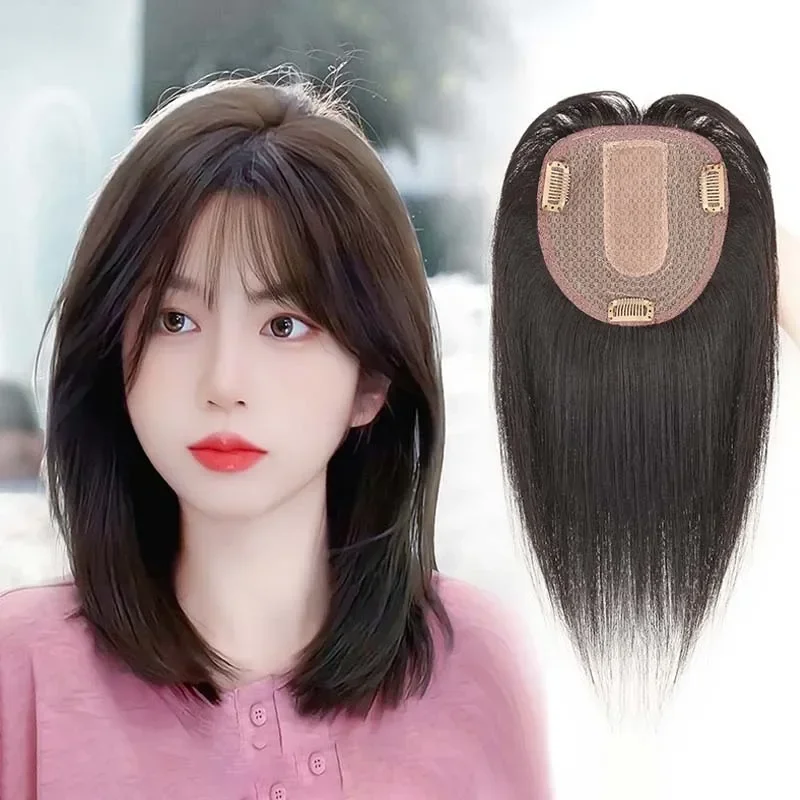 8x12/13x13 سنتيمتر هيربيسي الإنسان طبيعة تنفس قطعة شعر للنساء مع حجم الشعر المتناثر يغطي بسرعة الشعر الرمادي لونين #2