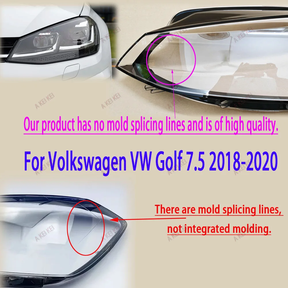 

For Volkswagen VW Golf 7.5 2018 2019 2020 Car Front Headlamps Cover Shell Waterproof Clear Headlight Lens