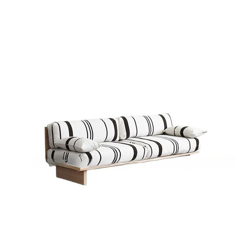 Medieval style homestay solid wood sofa, removable and washable living room bedroom striped sofa