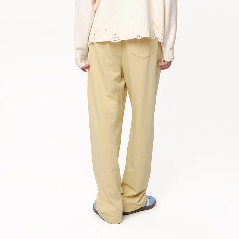 MOVEUP Commuting Straight Pants Autumn Solid Color Elastic Waist Pocket Minimalist Office Loose Knitted Trousers Women 3EWQ10197