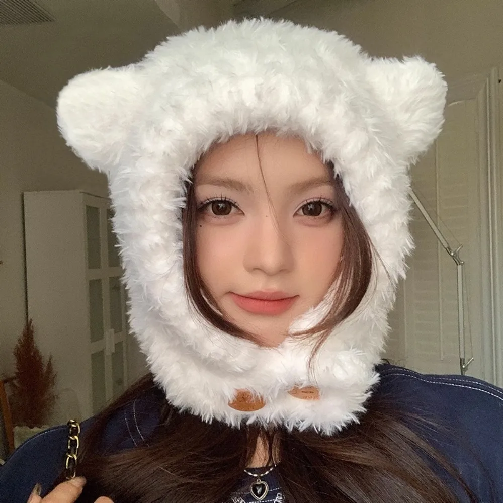 

Personality Ear Protection Hat Bear Ears Hat Winter Cap Thickened Fluffy Hat Warm All-match Winter Beanie Children