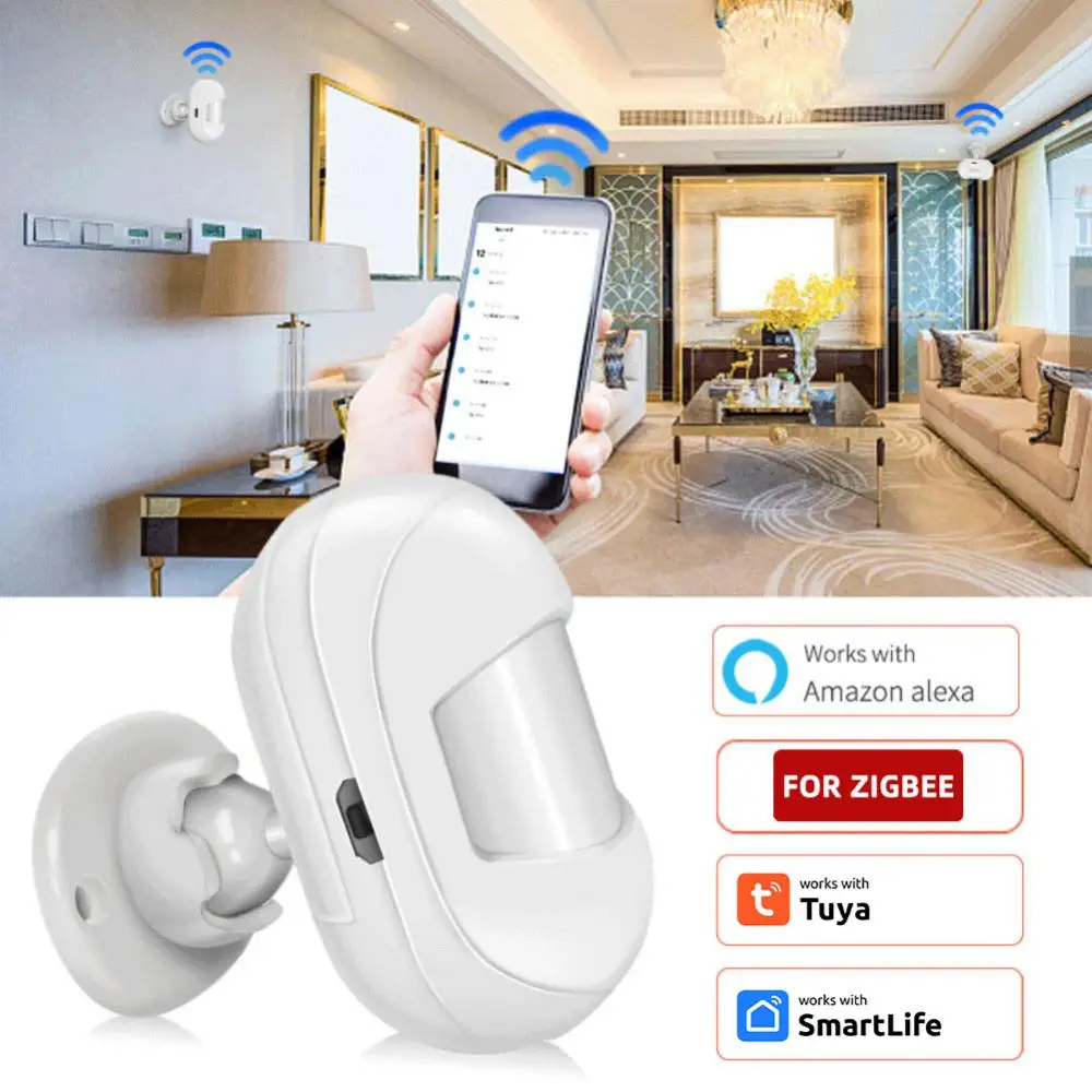 Tuya Zigbee PIR Motion Sensor Human Body Motion Detector with Brightness Luminance Sensor Smart Home Security Alarm Work Alexa